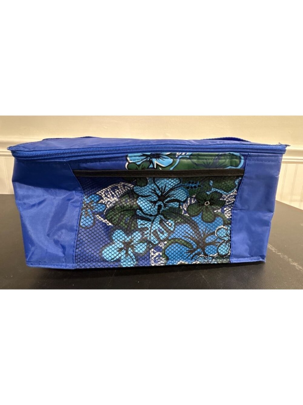 3 Nesting Blue Insulated Lunch Bags With Zipper Closure & Floral Mesh Pocket - Picture 2 of 14